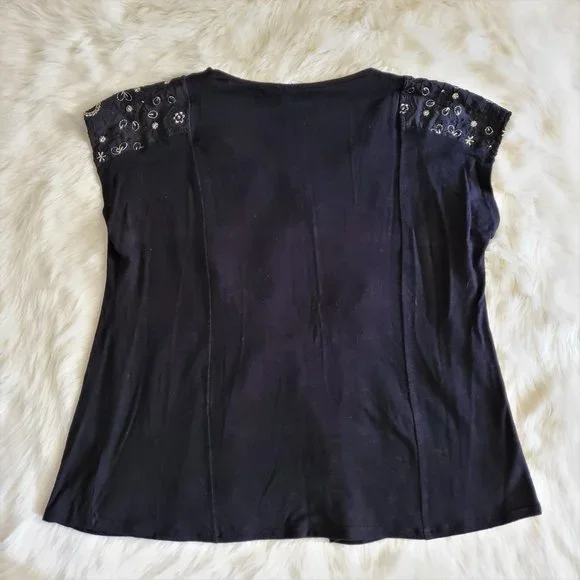 Anthropologie Akemi + Kin Arcana Embroidered Black Top XS - Picture 13 of 16